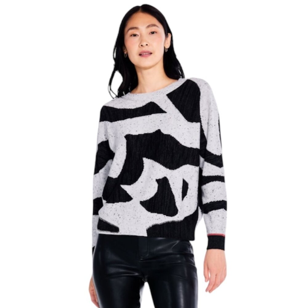 NWT NIC+ZOE Dusk Days Abstract Sweater Black Gray Size Small